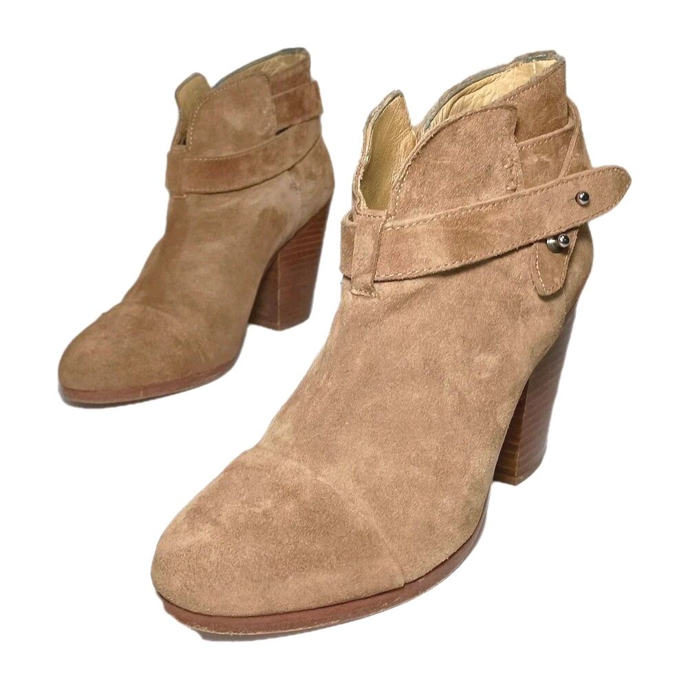 Rag & Bone Harrow Suede Ankle Boots in Beige Block Heel Booties Size 37 US 7